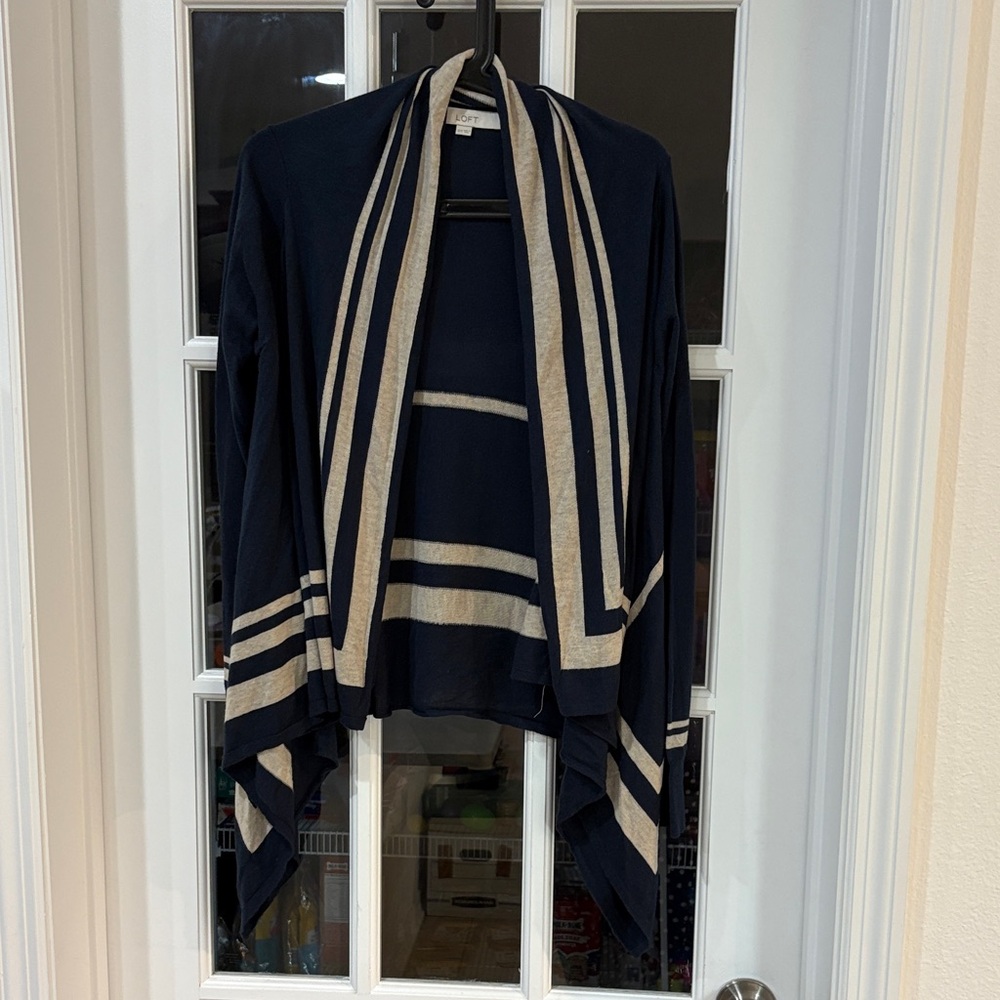 LOFT Navy and Cream Knit Cardigan